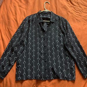 The Kooples Handcuff Print Silk Blouse Black Size 3 Medium